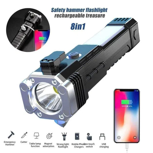 8-in-1 Portable Rechargeable LED Torch Flashlight